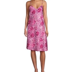 Cabernet Pink Block Floral Satin Intimates Sleepwear Slip Dress Nightgown S